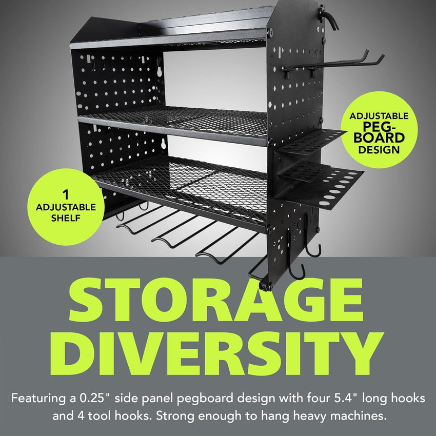 Fuerza Modular Pegboard Rack, Power Tool Organizer with Battery Charging Station, Power Strip, 4 - Layer Wall Mount Drill Holder (FZA - 6870) - SchoolOutlet