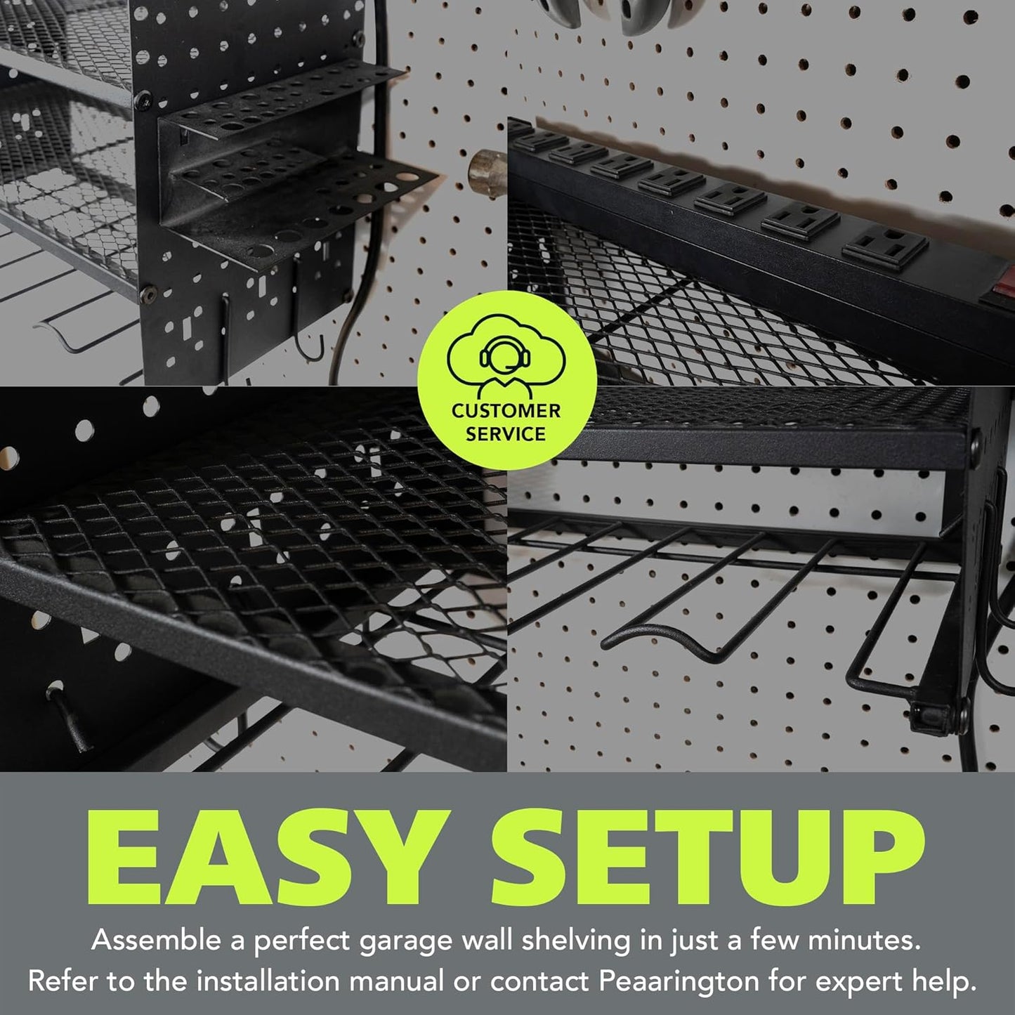 Fuerza Modular Pegboard Rack, Power Tool Organizer with Battery Charging Station, Power Strip, 4 - Layer Wall Mount Drill Holder (FZA - 6870) - SchoolOutlet