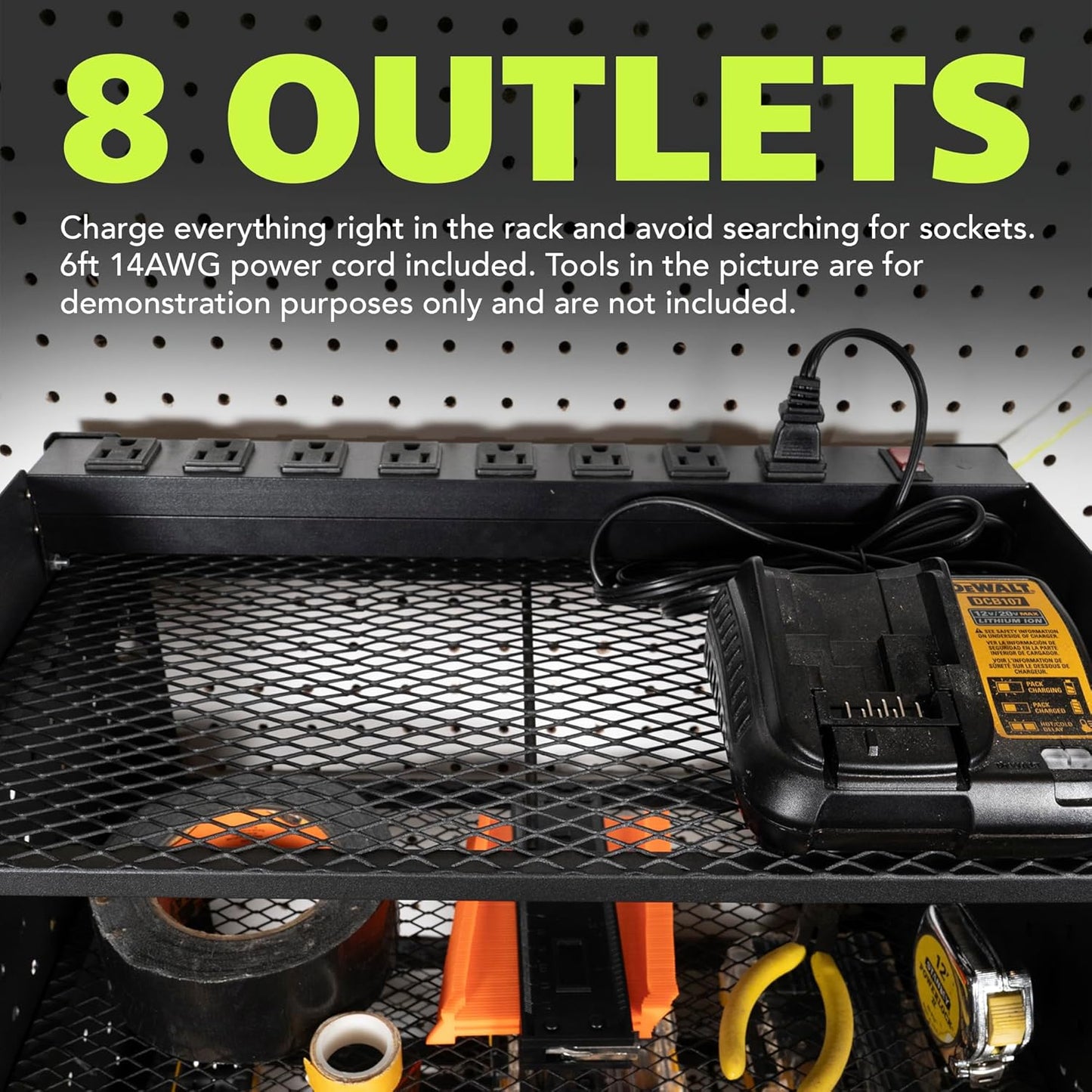 Fuerza Modular Pegboard Rack, Power Tool Organizer with Battery Charging Station, Power Strip, 4 - Layer Wall Mount Drill Holder (FZA - 6870) - SchoolOutlet