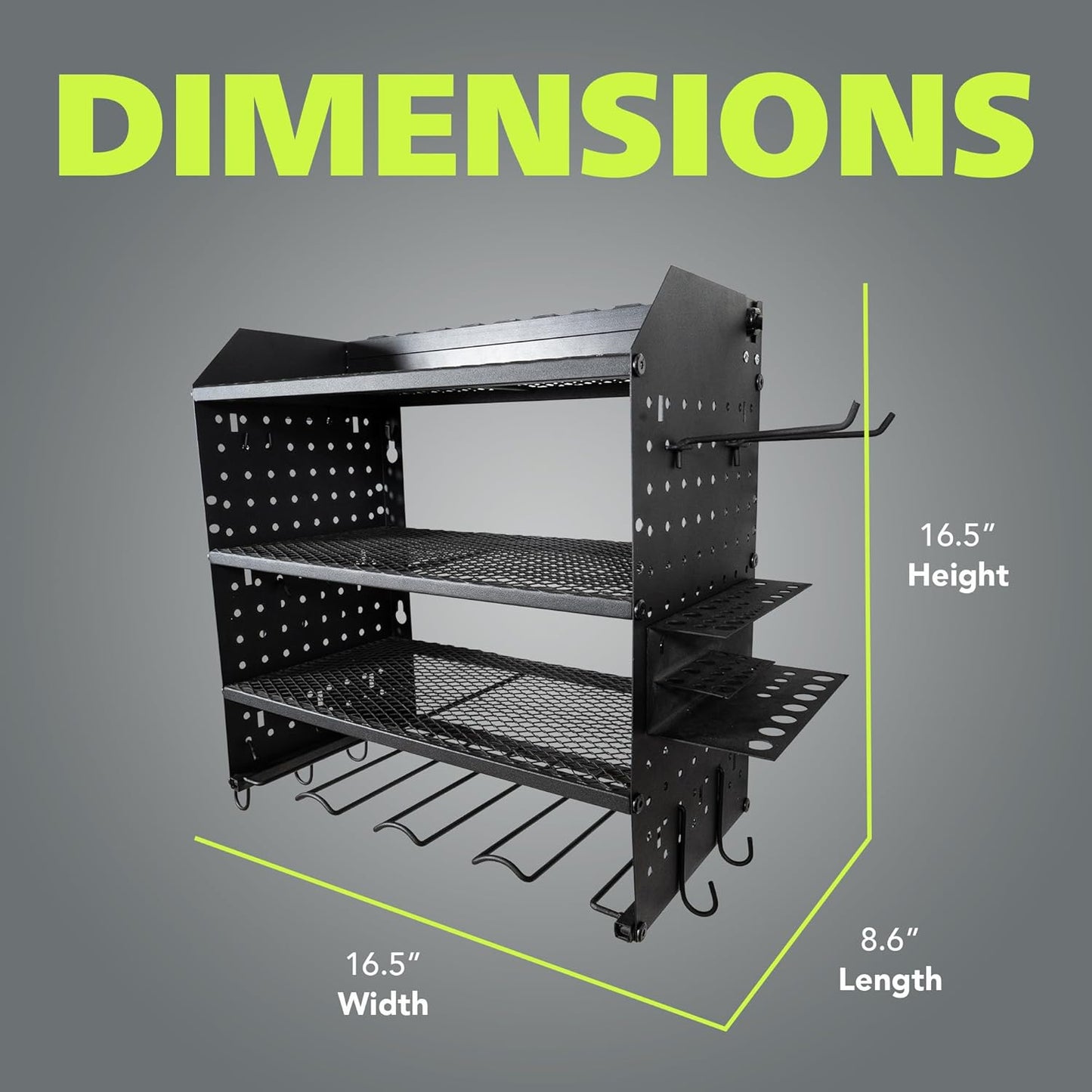 Fuerza Modular Pegboard Rack, Power Tool Organizer with Battery Charging Station, Power Strip, 4 - Layer Wall Mount Drill Holder (FZA - 6870) - SchoolOutlet