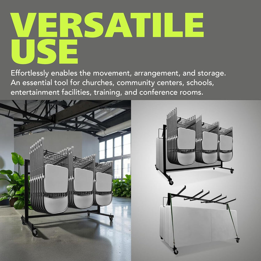 Fuerza 400 lb Capacity Dual - Purpose Folding Chair and Table Storage Cart with Heavy - Duty Wheels (FZA - 6993) - SchoolOutlet