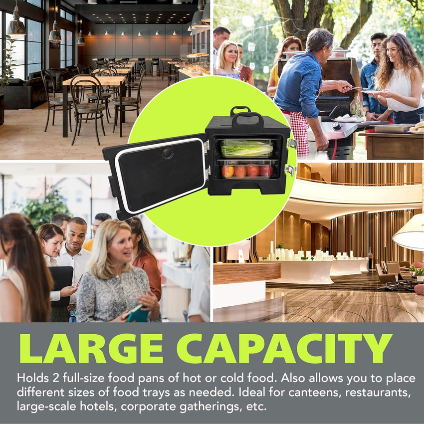 Fuerza 40qt Food Carrier, 304 Stainless Steel Latch, Portable Food Warmer, Black (FZA - 7129) - SchoolOutlet