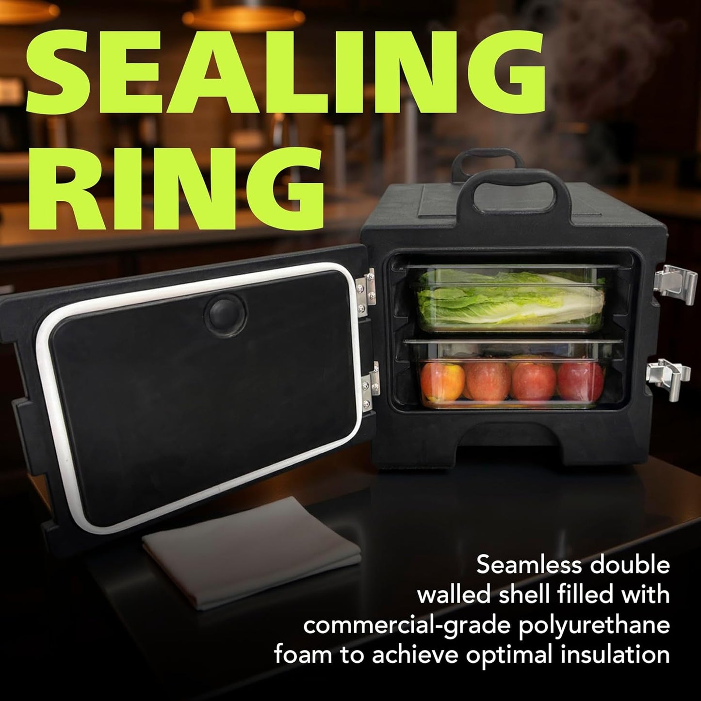 Fuerza 40qt Food Carrier, 304 Stainless Steel Latch, Portable Food Warmer, Black (FZA - 7129) - SchoolOutlet