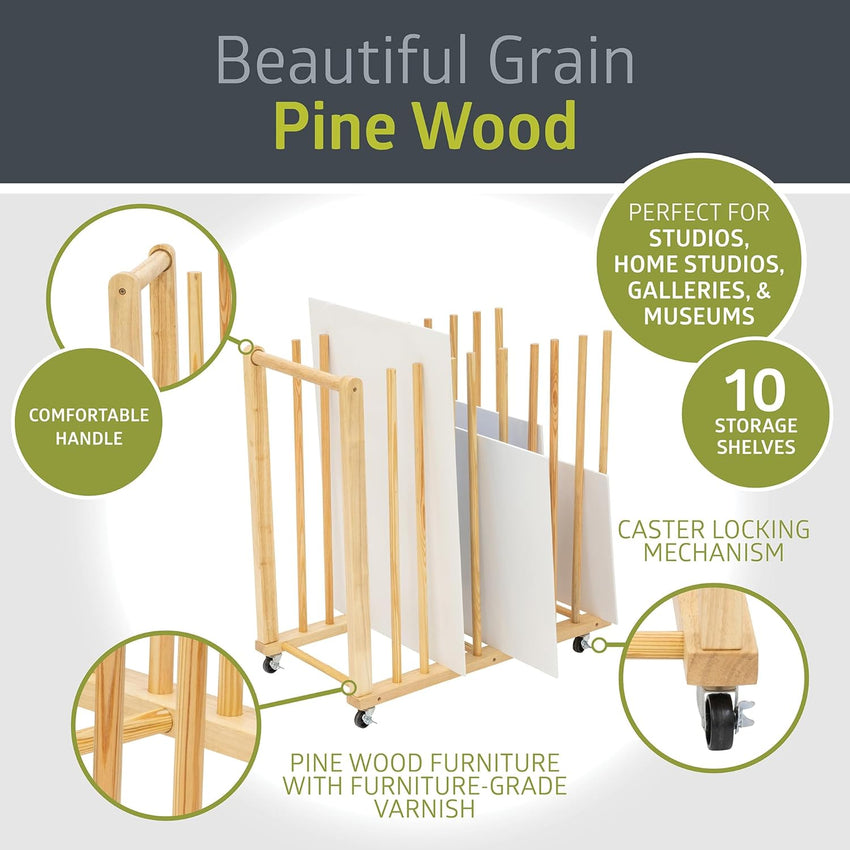 Fuerza Art Storage Rack with Handle and Caster Wheels, Art Drying Rack for Studios, Gallery, Classroom, Drawing Board, Paper Pad (FZA - 73222) - SchoolOutlet