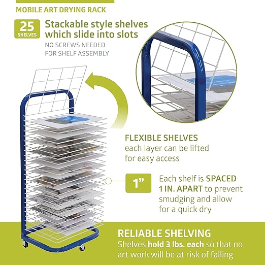 Fuerza 25 - Shelf Mobile / Wall Mountable Art Drying Rack for Art Studios & Classrooms - SchoolOutlet