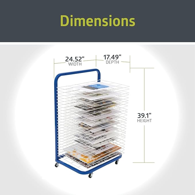 Fuerza Mobile 25 - Shelf Art Drying Rack for Classrooms and Art Studios, Heavy - Duty Steel Rolling Art Rack Cart - SchoolOutlet