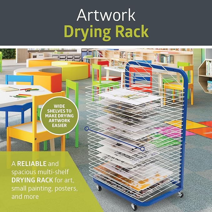 Fuerza Mobile 25 - Shelf Art Drying Rack for Classrooms and Art Studios, Heavy - Duty Steel Rolling Art Rack Cart - SchoolOutlet
