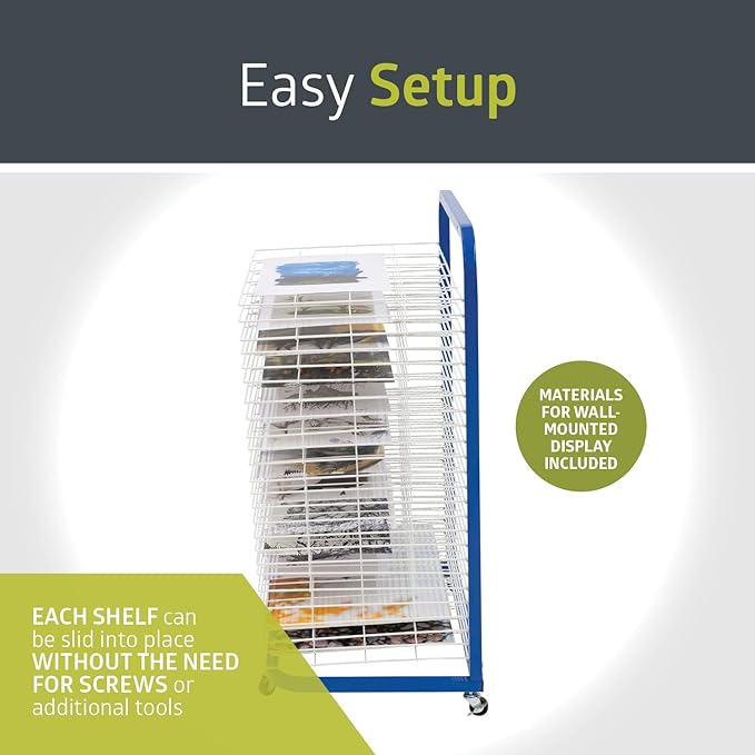 Fuerza Mobile 25 - Shelf Art Drying Rack for Classrooms and Art Studios, Heavy - Duty Steel Rolling Art Rack Cart - SchoolOutlet