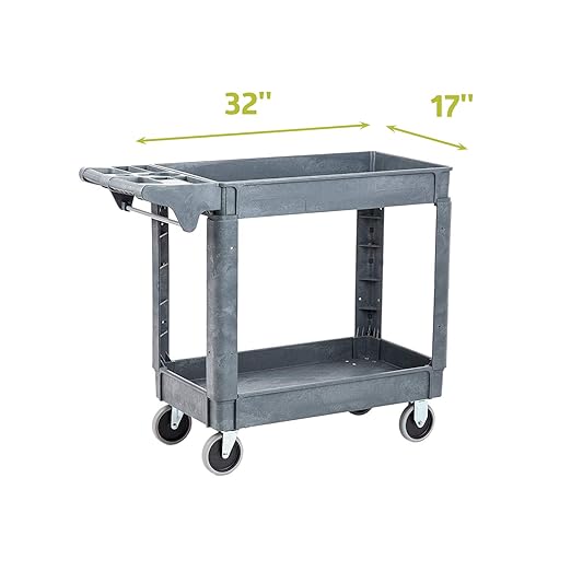 Fuerza Utility 2 Tier Rolling Cart - Multi Purpose, Heavy Duty Service Cart for Supplies Storage and Organizer (Grey) - SchoolOutlet