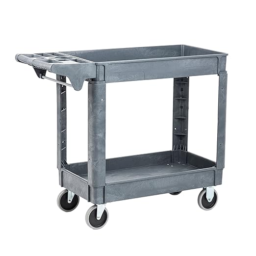 Fuerza Utility 2 Tier Rolling Cart - Multi Purpose, Heavy Duty Service Cart for Supplies Storage and Organizer (Grey) - SchoolOutlet