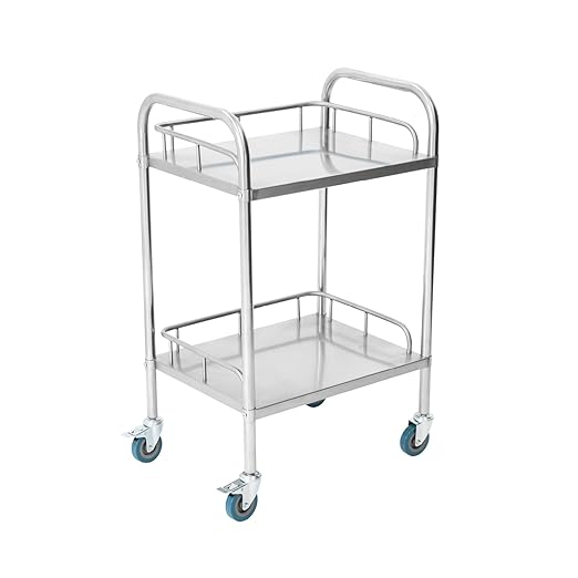 Fuerza 2 - Shelf Rolling Medical and Lab Cart, Portable Stainless Steel Workstation for Storage in Clinics, Labs, Salons, and More - SchoolOutlet