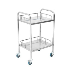Fuerza 2-Shelf Rolling Medical and Lab Cart, Portable Stainless Steel Workstation for Storage in Clinics, Labs, Salons, and More