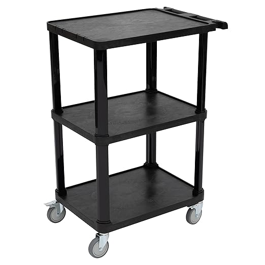 Fuerza Multi - Purpose 3 - Shelf Utility Cart with Lockable Wheels and Ergonomic Handle (Black) - SchoolOutlet