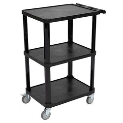 Fuerza Multi-Purpose 3-Shelf Utility Cart with Lockable Wheels and Ergonomic Handle (Black)