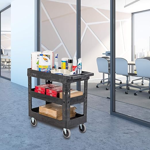 Fuerza Heavy Duty 3 Tier Utility Rolling Cart - Multi Purpose for Supplies Storage and Organizer (Dark Grey) - SchoolOutlet
