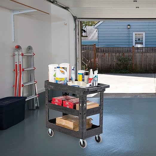 Fuerza Heavy Duty 3 Tier Utility Rolling Cart - Multi Purpose for Supplies Storage and Organizer (Dark Grey) - SchoolOutlet