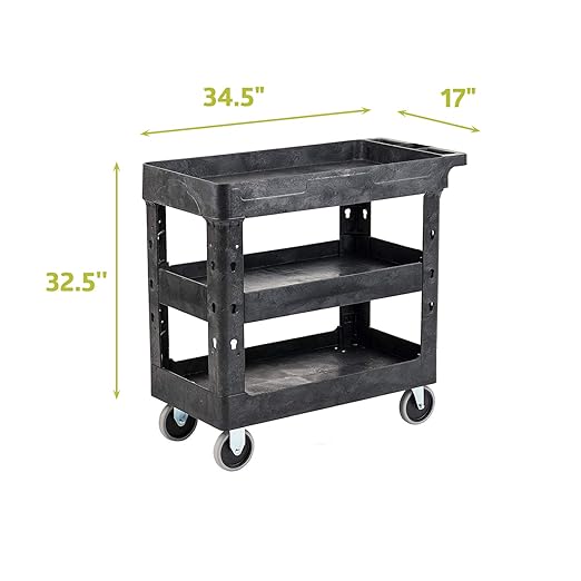 Fuerza Heavy Duty 3 Tier Utility Rolling Cart - Multi Purpose for Supplies Storage and Organizer (Dark Grey) - SchoolOutlet