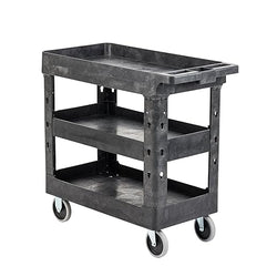 Fuerza Heavy Duty 3 Tier Utility Rolling Cart- Multi Purpose for Supplies Storage and Organizer (Dark Grey)