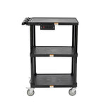 Fuerza 3 - Shelf Mobile Utility Cart with 3 Outlets and 8' Cord, Heavy - Duty Service Cart for Offices and Warehouses with 3 Shelves (Black) - SchoolOutlet