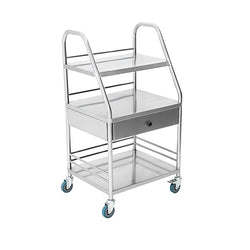 Fuerza Rolling Medical and Lab Cart with 3 Shelves & Drawer, Stainless Steel Mobile Workstation Cart for Clinic, Salon, and More