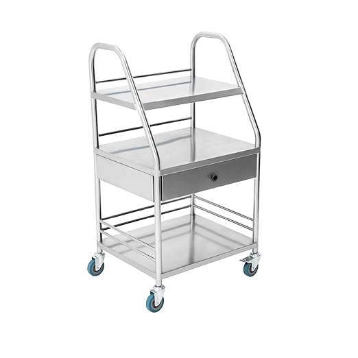 Fuerza Rolling Medical and Lab Cart with 3 Shelves & Drawer, Stainless Steel Mobile Workstation Cart for Clinic, Salon, and More - SchoolOutlet