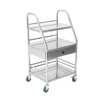 Fuerza Rolling Medical and Lab Cart with 3 Shelves & Drawer, Stainless Steel Mobile Workstation Cart for Clinic, Salon, and More - SchoolOutlet