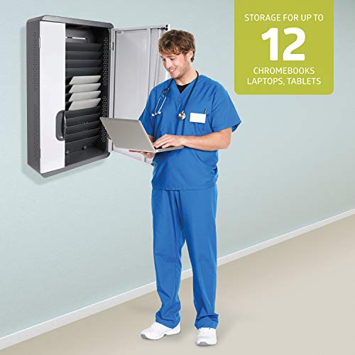 Fuerza 12 Device Space Saving Wall Mount Charging & Storage Cabinet for iPads, Chromebooks and Laptops, Up to 13" Screen Size - SchoolOutlet