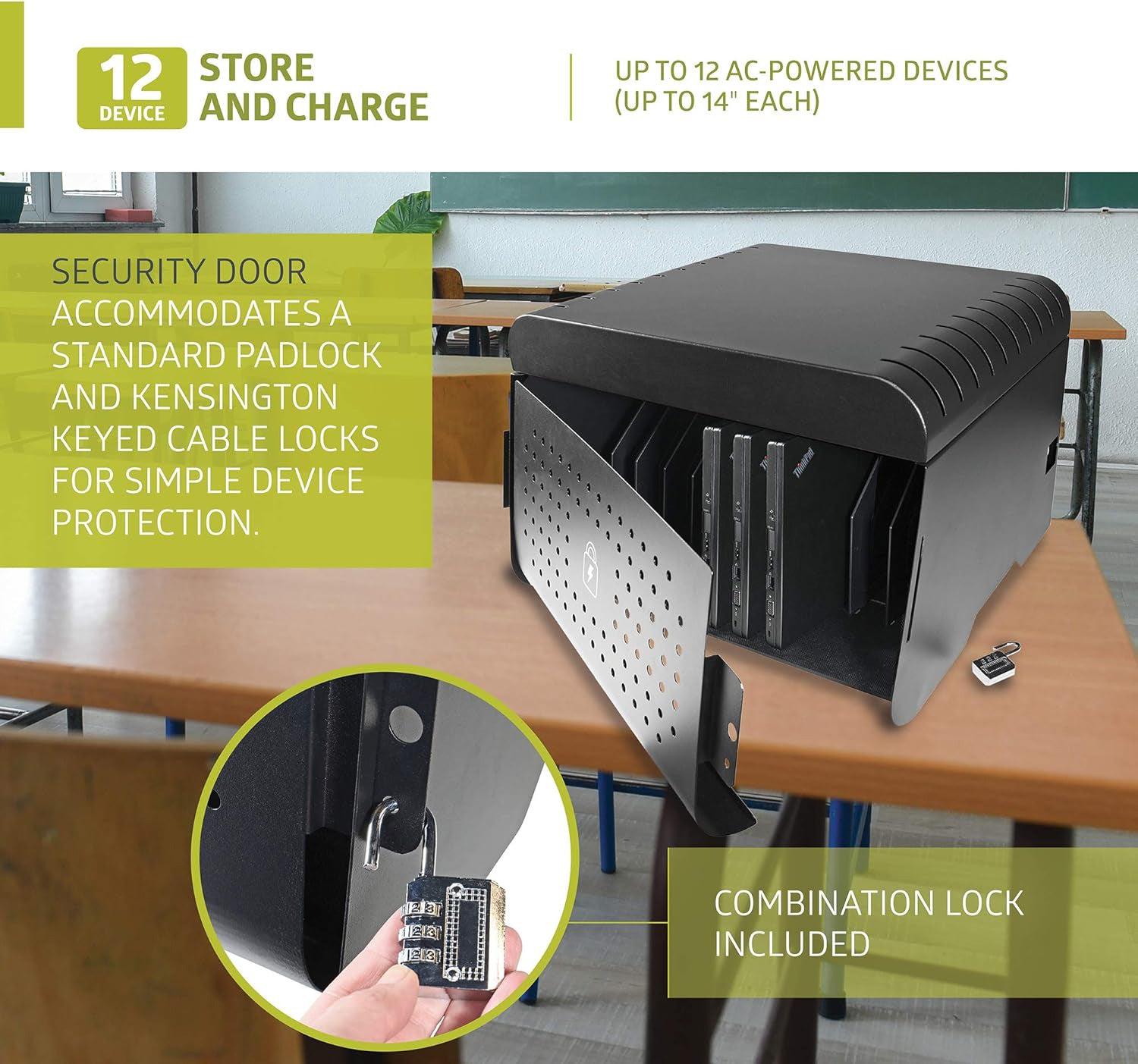 Fuerza 12 Device Portable Charging Station for Tablets, iPads, Chromebooks, and Laptop Computers with Lock, Up to 14 " Screen Size - SchoolOutlet