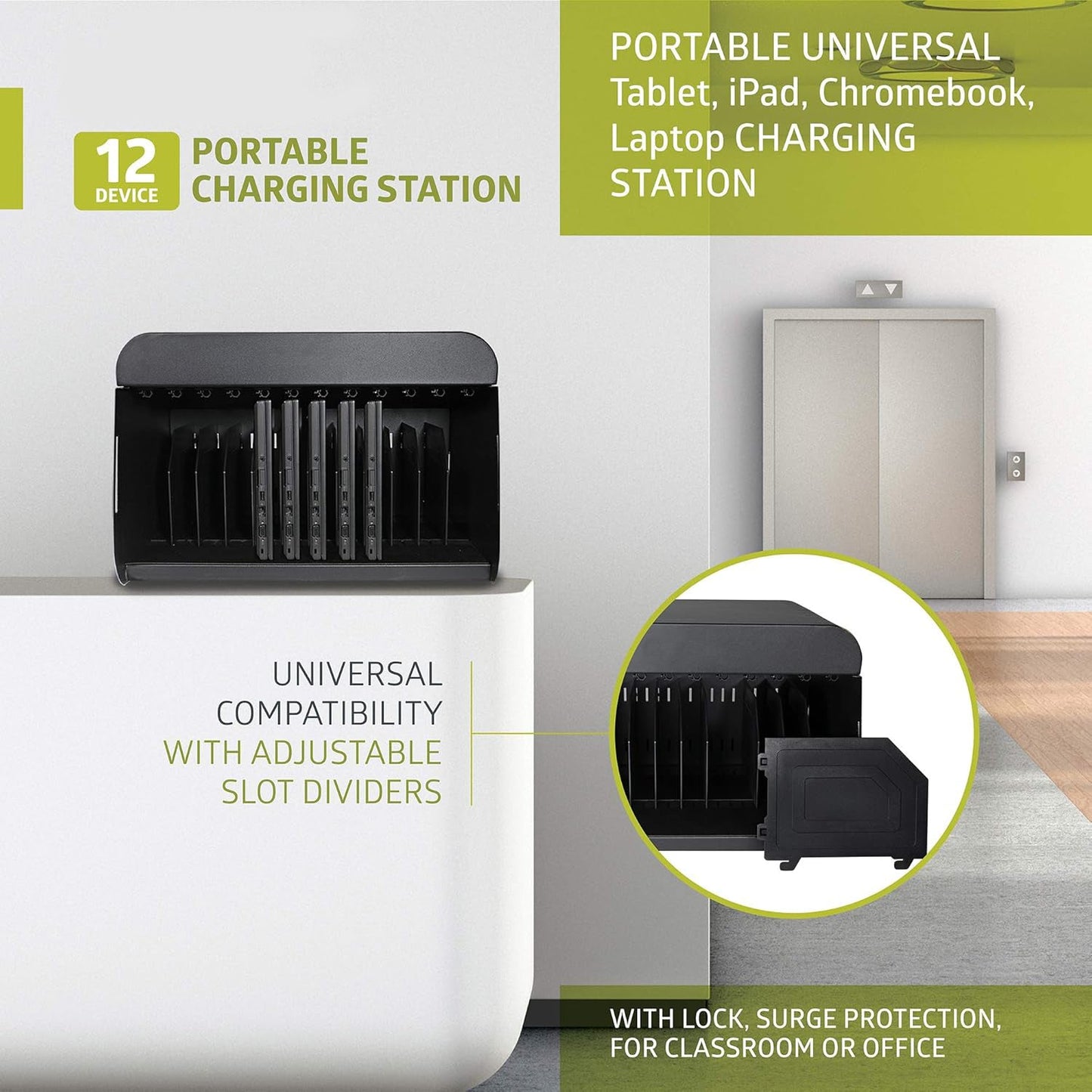 Fuerza 12 Device Portable Charging Station for Tablets, iPads, Chromebooks, and Laptop Computers with Lock, Up to 14 " Screen Size - SchoolOutlet