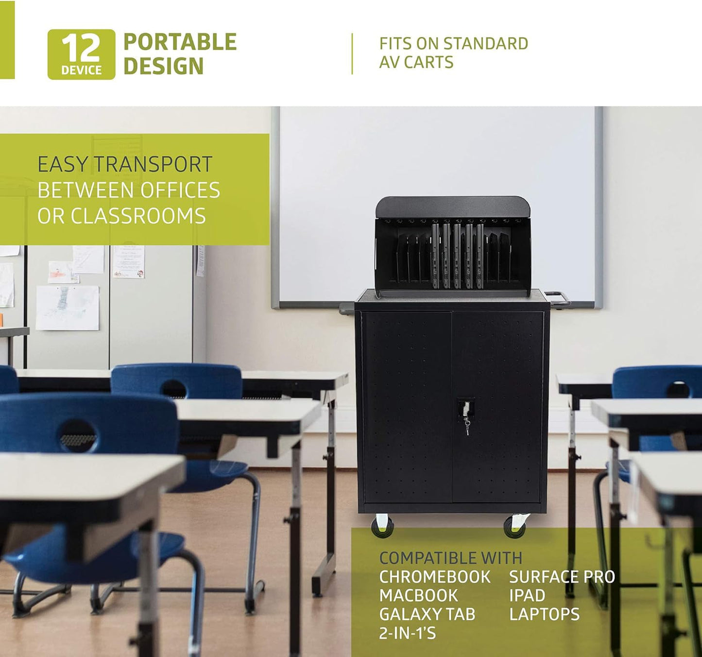 Fuerza 12 Device Portable Charging Station for Tablets, iPads, Chromebooks, and Laptop Computers with Lock, Up to 14 " Screen Size - SchoolOutlet