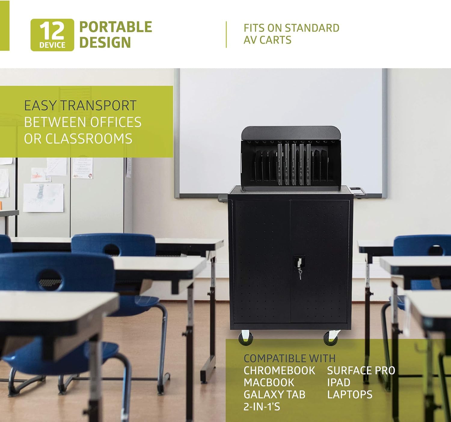Fuerza 12 Device Portable Charging Station for Tablets, iPads, Chromebooks, and Laptop Computers with Lock, Up to 14 " Screen Size - SchoolOutlet