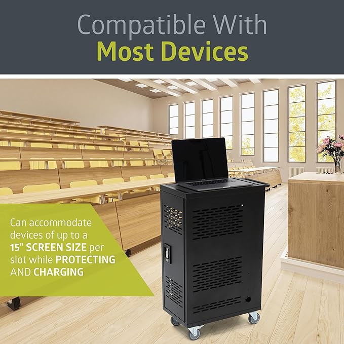 Fuerza 16 - Device Classroom and Office Mobile Charging Storage Cart for IPads, Chromebooks and Laptops, Up to 15 " Screen Size - SchoolOutlet