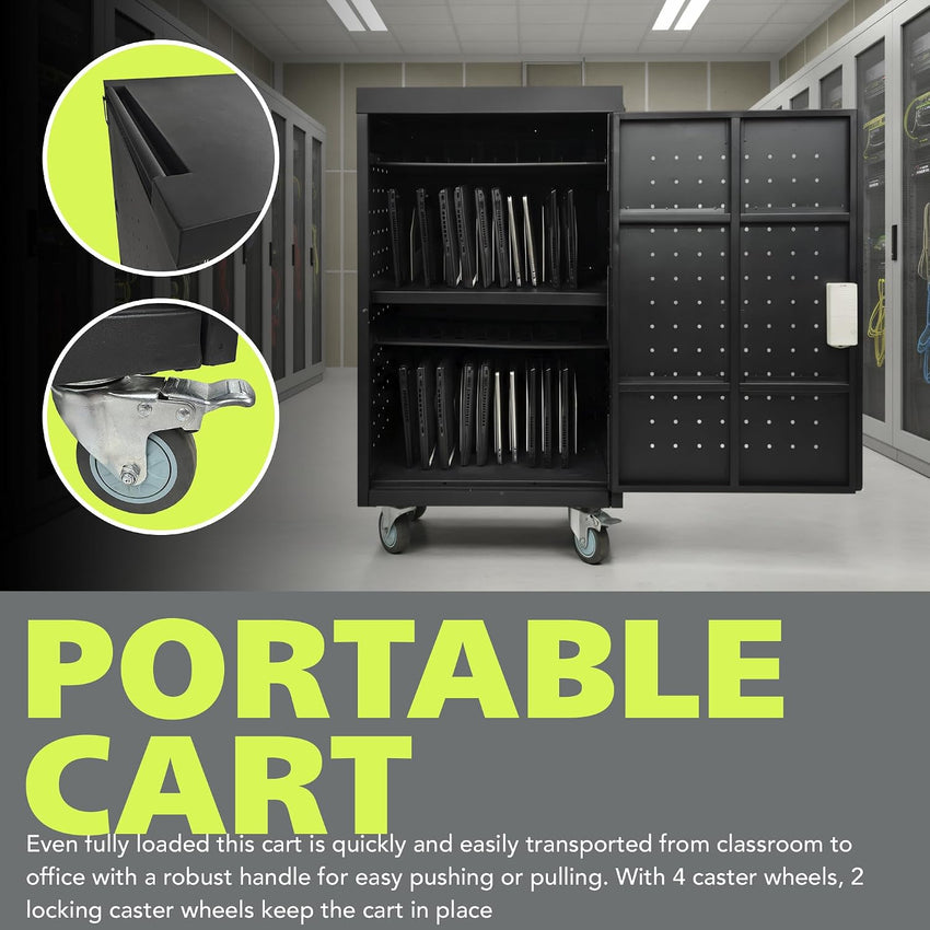 Fuerza 20-Device Mobile Charging Cart for iPads, Chromebooks & Laptops – 25.7"W x 25.7"D x 40"H - SchoolOutlet