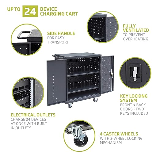 Fuerza 24 Device Mobile Charging and Storage Cart for iPads, Chromebooks and Laptop Computers, Up to 15 " Screen Size - SchoolOutlet