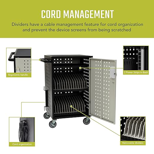 Fuerza 30 Device Laptop - Chromebook Charging Mobile Storage Station with Electric Key Card Lock, Charger Organization and Cable Management, Up to 14 " Screen Size - SchoolOutlet