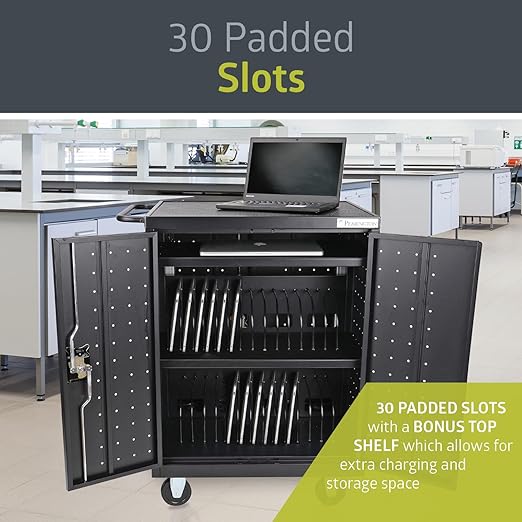 Fuerza 32 Device Mobile Charging and Storage Cart for iPads, Chromebooks and Laptop Computers, Up to 13 " Screen Size - SchoolOutlet
