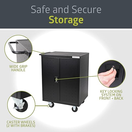 Fuerza 32 Device Mobile Charging and Storage Cart for iPads, Chromebooks and Laptop Computers, Up to 13 " Screen Size - SchoolOutlet