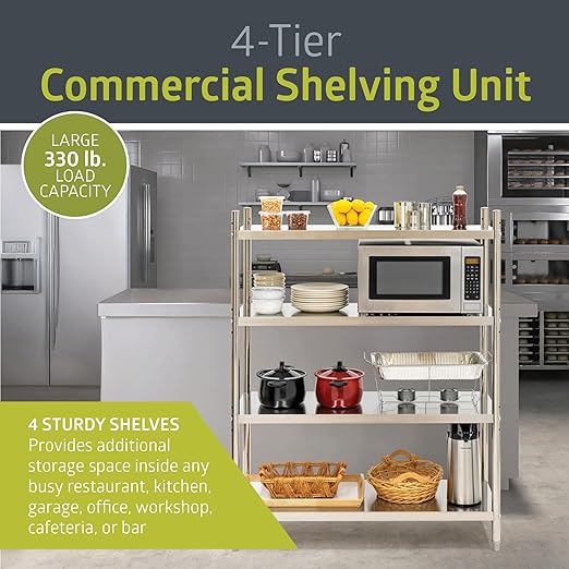 Fuerza NSF - Certified 4 - Tier Commercial Grade Stainless Steel Storage Shelf - SchoolOutlet