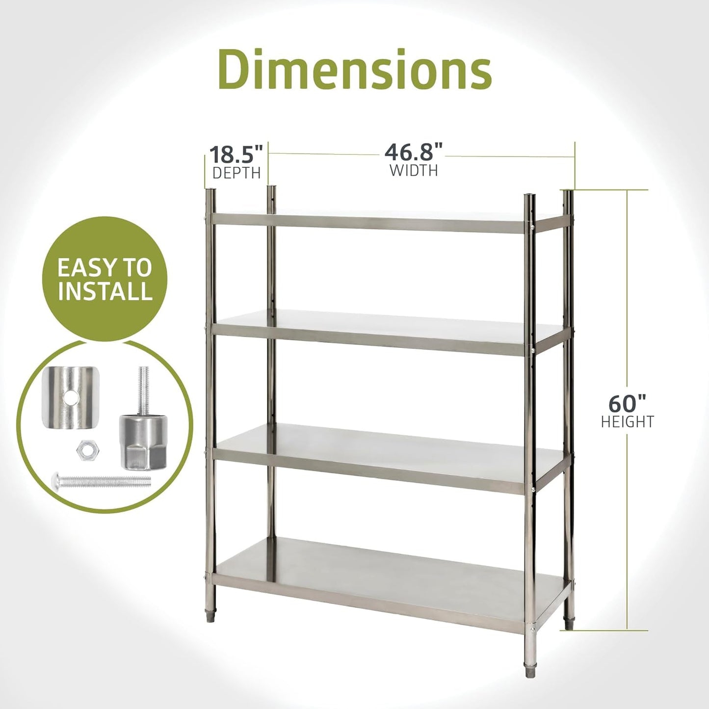 Fuerza NSF - Certified 4 - Tier Commercial Grade Stainless Steel Storage Shelf - SchoolOutlet