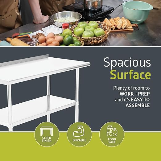 Fuerza NSF Certified Stainless Steel Kitchen Prep and Work Table 48" x 24" - SchoolOutlet