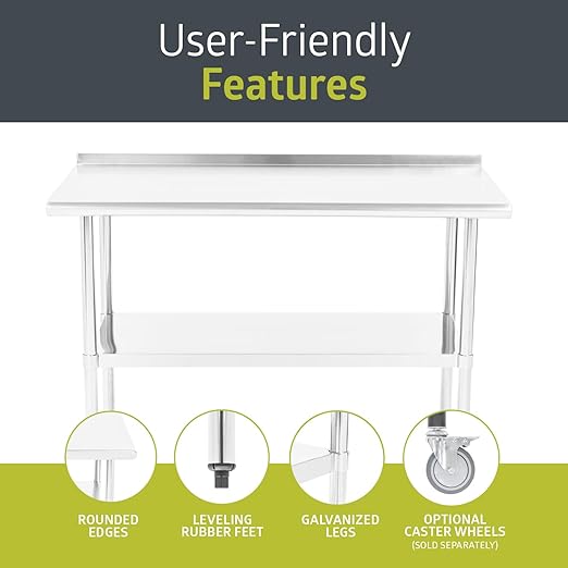 Fuerza NSF Certified Stainless Steel Kitchen Prep and Work Table 48" x 24" - SchoolOutlet