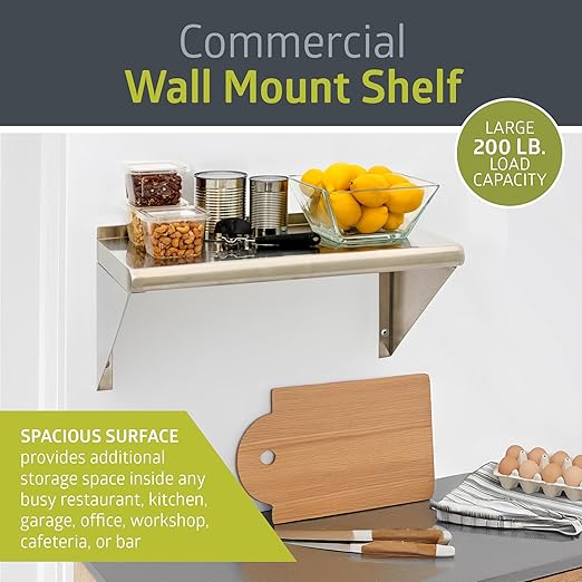 Fuerza NSF - Certified Stainless Steel Wall Mount Storage Shelf with 1" Backsplash - SchoolOutlet