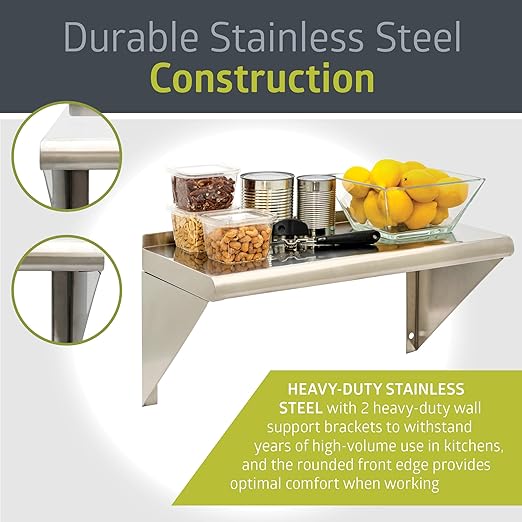 Fuerza NSF - Certified Stainless Steel Wall Mount Storage Shelf with 1" Backsplash - SchoolOutlet
