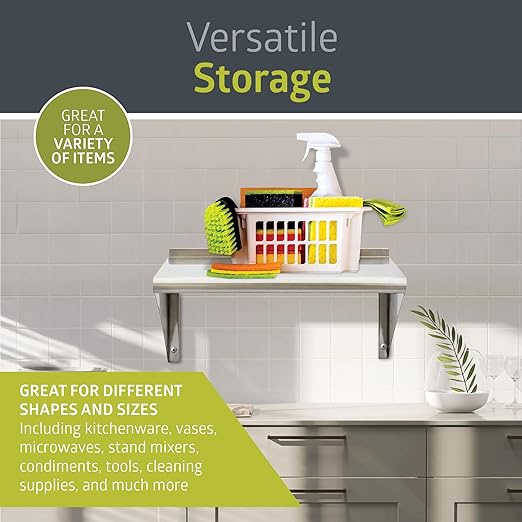 Fuerza NSF - Certified Stainless Steel Wall Mount Storage Shelf with 1" Backsplash - SchoolOutlet