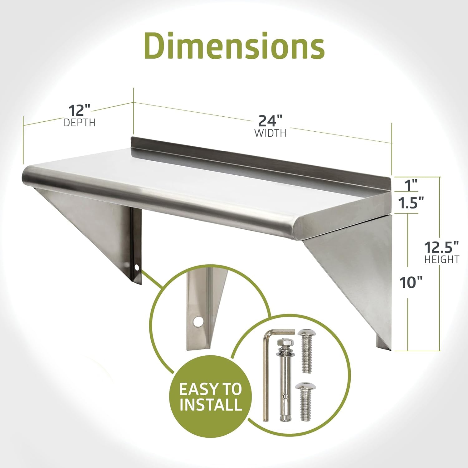 Fuerza NSF - Certified Stainless Steel Wall Mount Storage Shelf with 1" Backsplash - SchoolOutlet