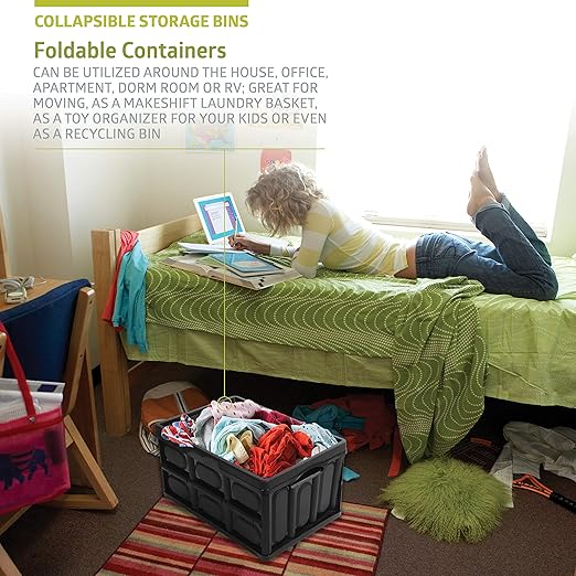 Fuerza Collapsible Storage Bins Stackable Containers for School, Work, Home Organization (Pack of 3) - SchoolOutlet