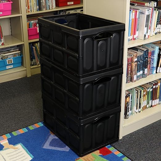 Fuerza Collapsible Storage Bins Stackable Containers for School, Work, Home Organization (Pack of 3) - SchoolOutlet
