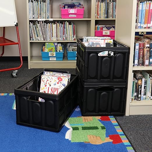 Fuerza Collapsible Storage Bins Stackable Containers for School, Work, Home Organization (Pack of 3) - SchoolOutlet