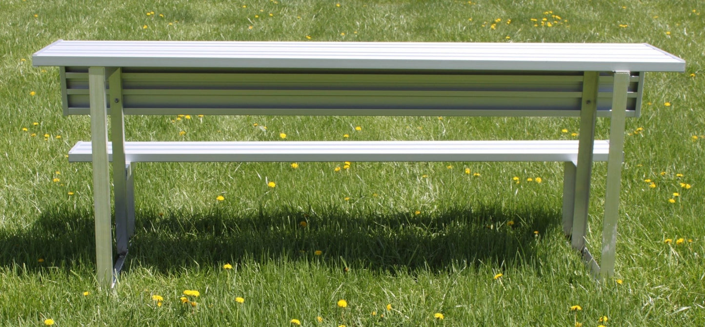 Gared Spectator Portable Bench with Back & Storage Shelf, 27' Aluminum with Steel Frame (GPS - BE27PTWS) - SchoolOutlet
