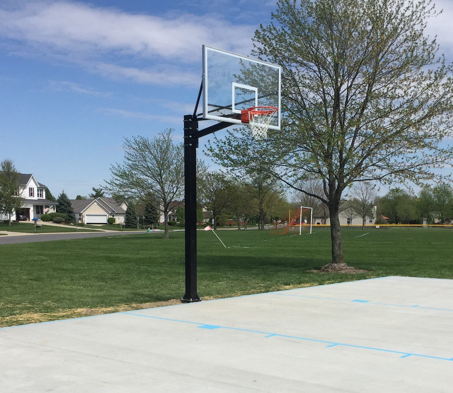 Gared Sports Endurance Steel Playground Basketball System 42'' x 60'' marked Glass backboard 5 ft safe play area and Fixed Double Rim (GPS - GP105G60) - SchoolOutlet